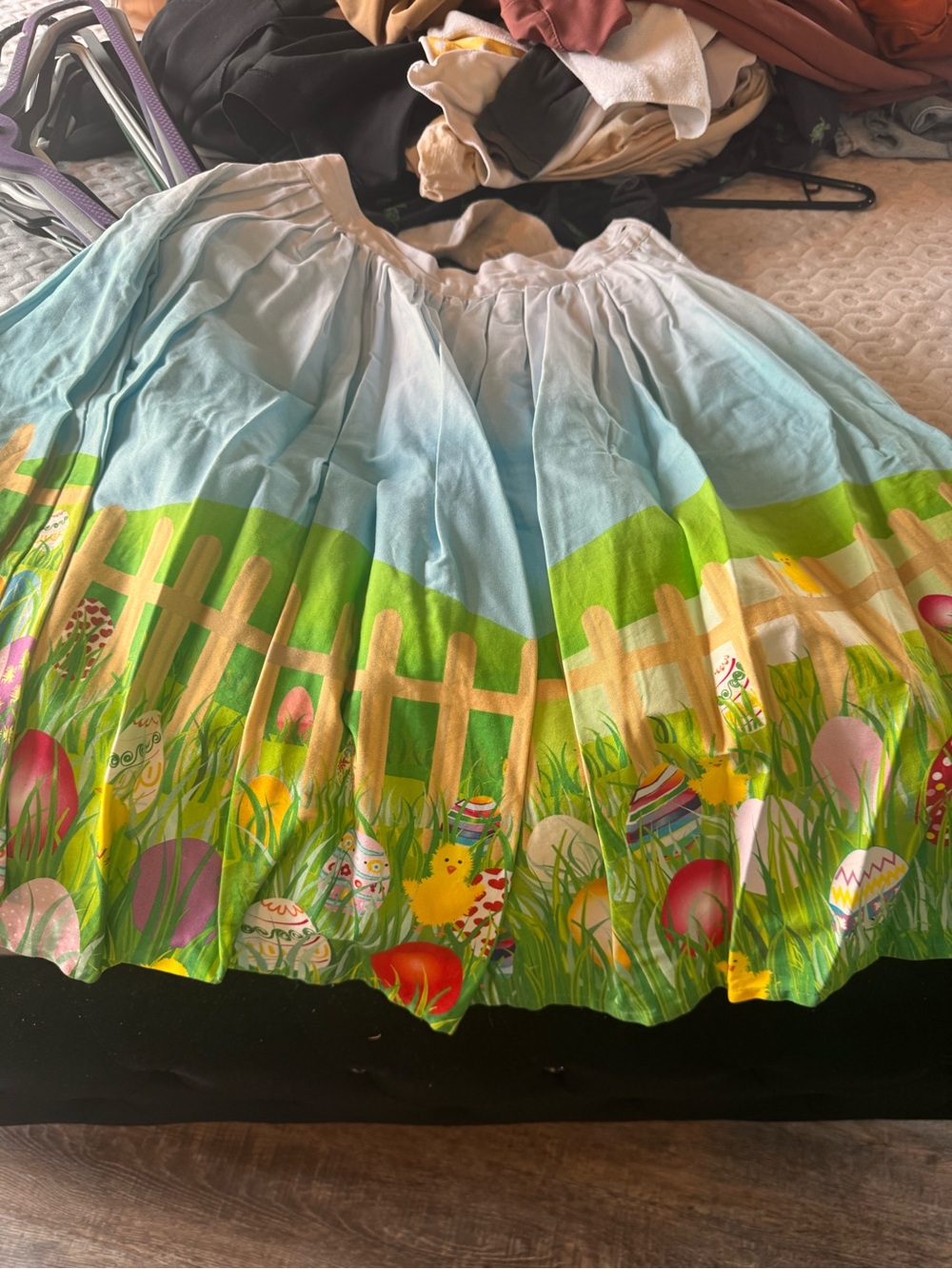 Unique Vintage Blue & Green Easter Egg Print Circle Skirt